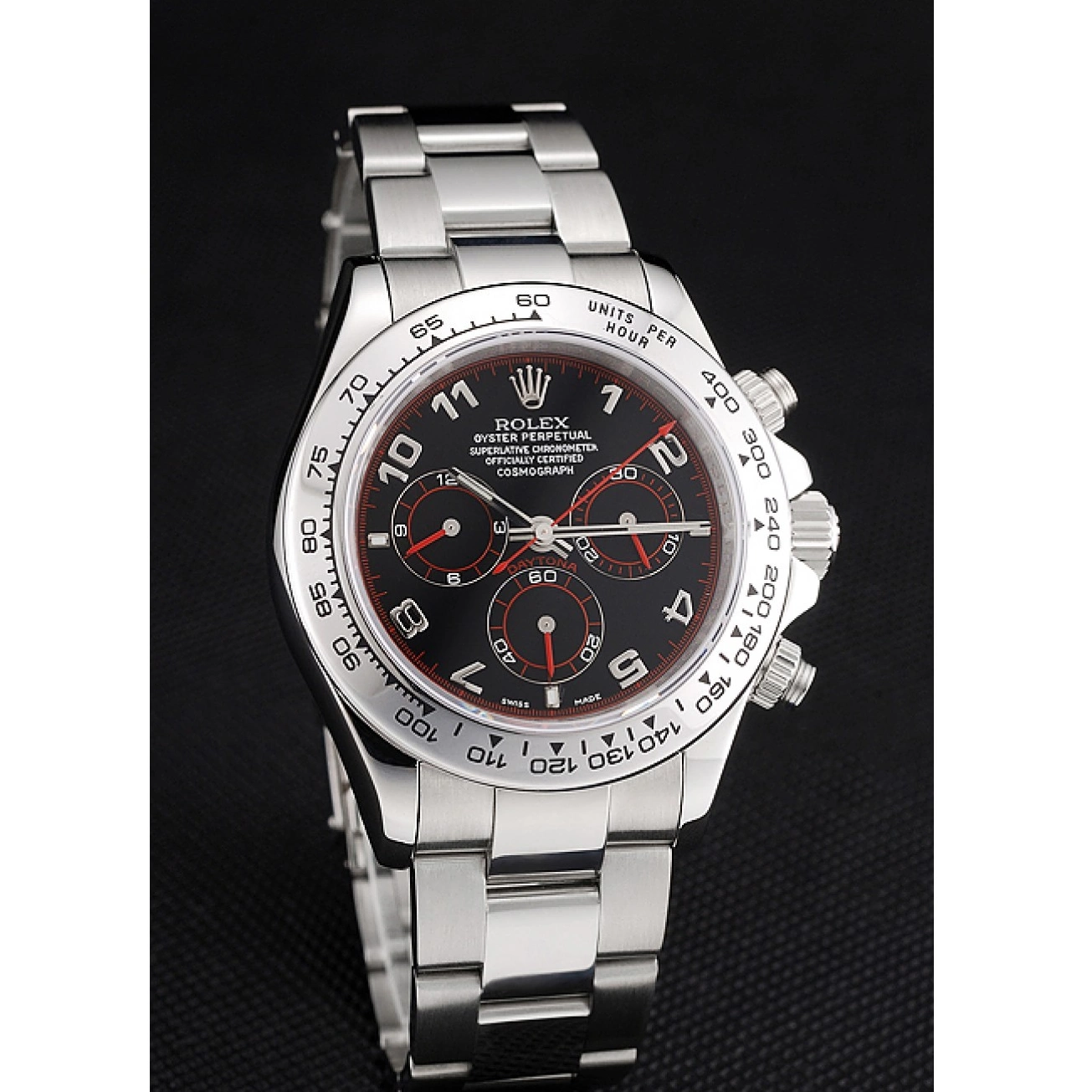 MiroTime 0825 Swiss Rolex Daytona Stainless Steel Bracelet Black Dial 80296